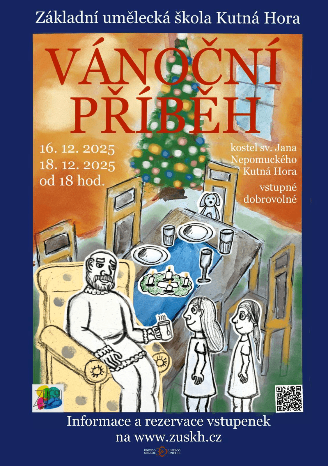 Plakát na Vánoční příběh od studentů ZUŠ Kutná Hora